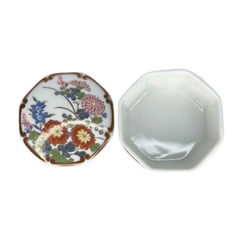 SHIBATA Japan Octagonal Floral Trinket Box Ceramic Lidded Oriental Design